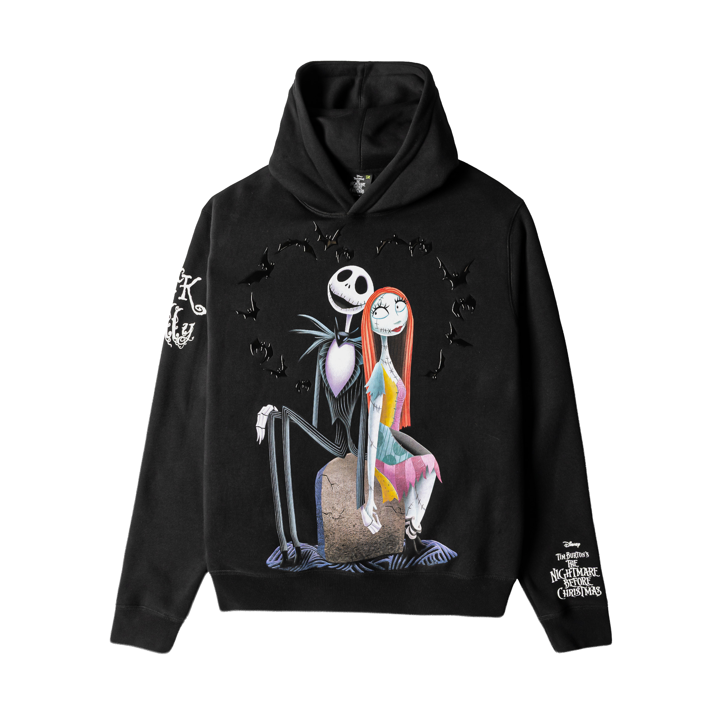 Black hoodie featuring Jack Skellington and Sally from 