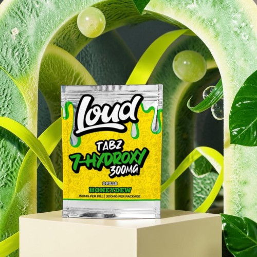 Loud Tabs 7-Hydroxy 300mg packaging with vibrant green background.