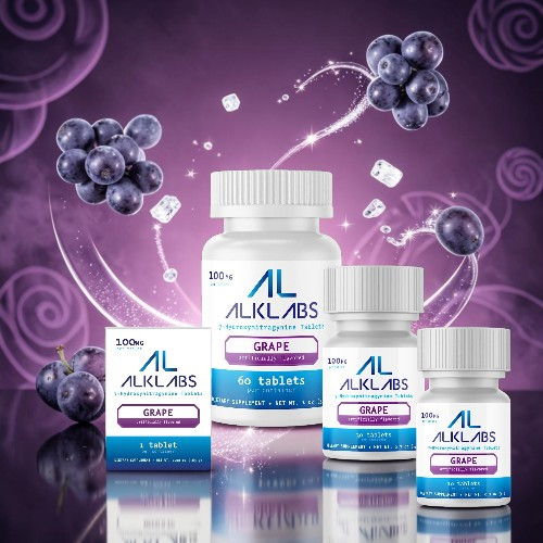 Bottles of supplements with blueberries on a purple background.