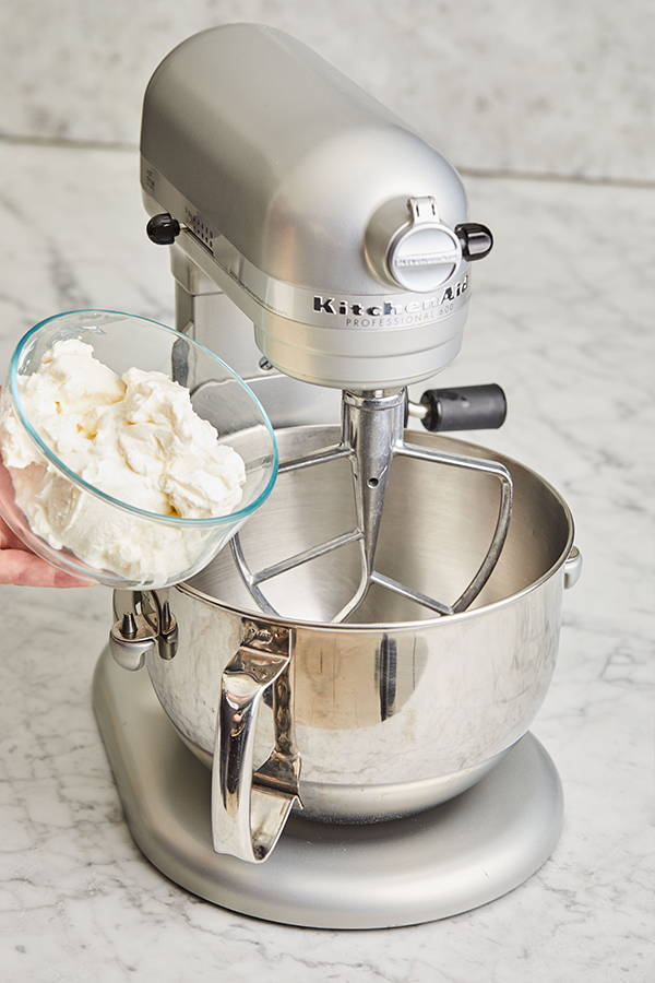 Ricotta and mascarpone going into stand-mixer