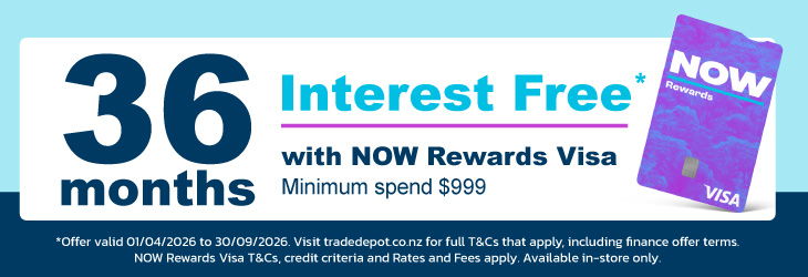 36 months interest free with NOW Rewards Visa, minimum spend $999.