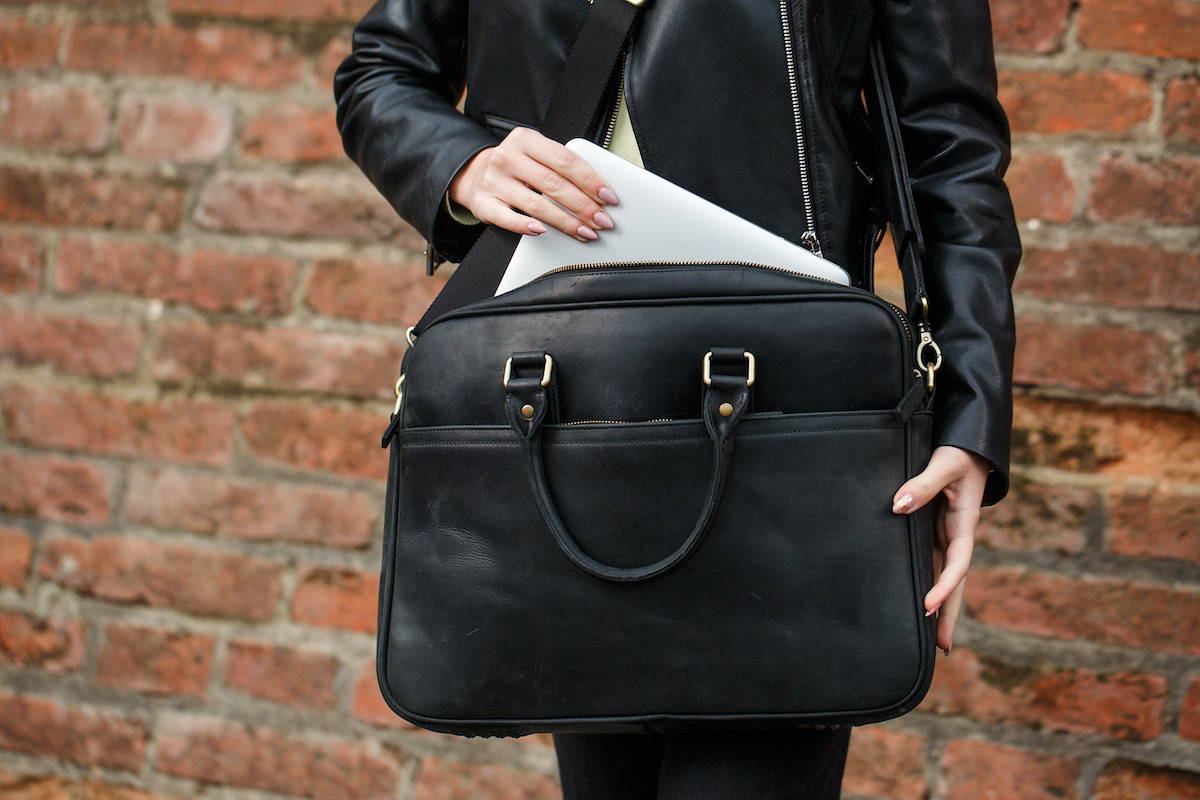 crossbody laptop bag in black leather