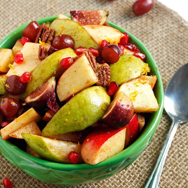 High Quality Organics Express fruit salad with pear and apple, and pecans