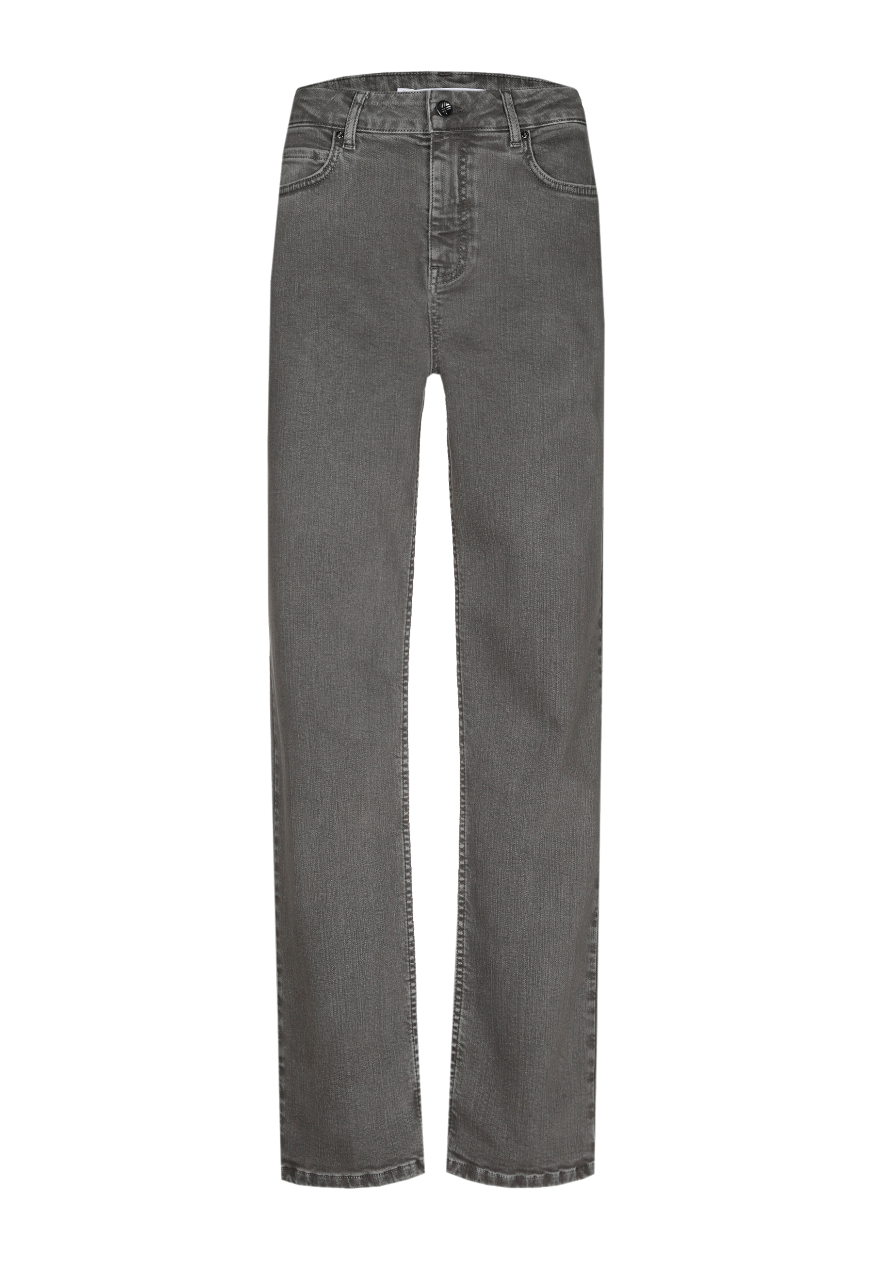 Gray straight-leg jeans on a white background.