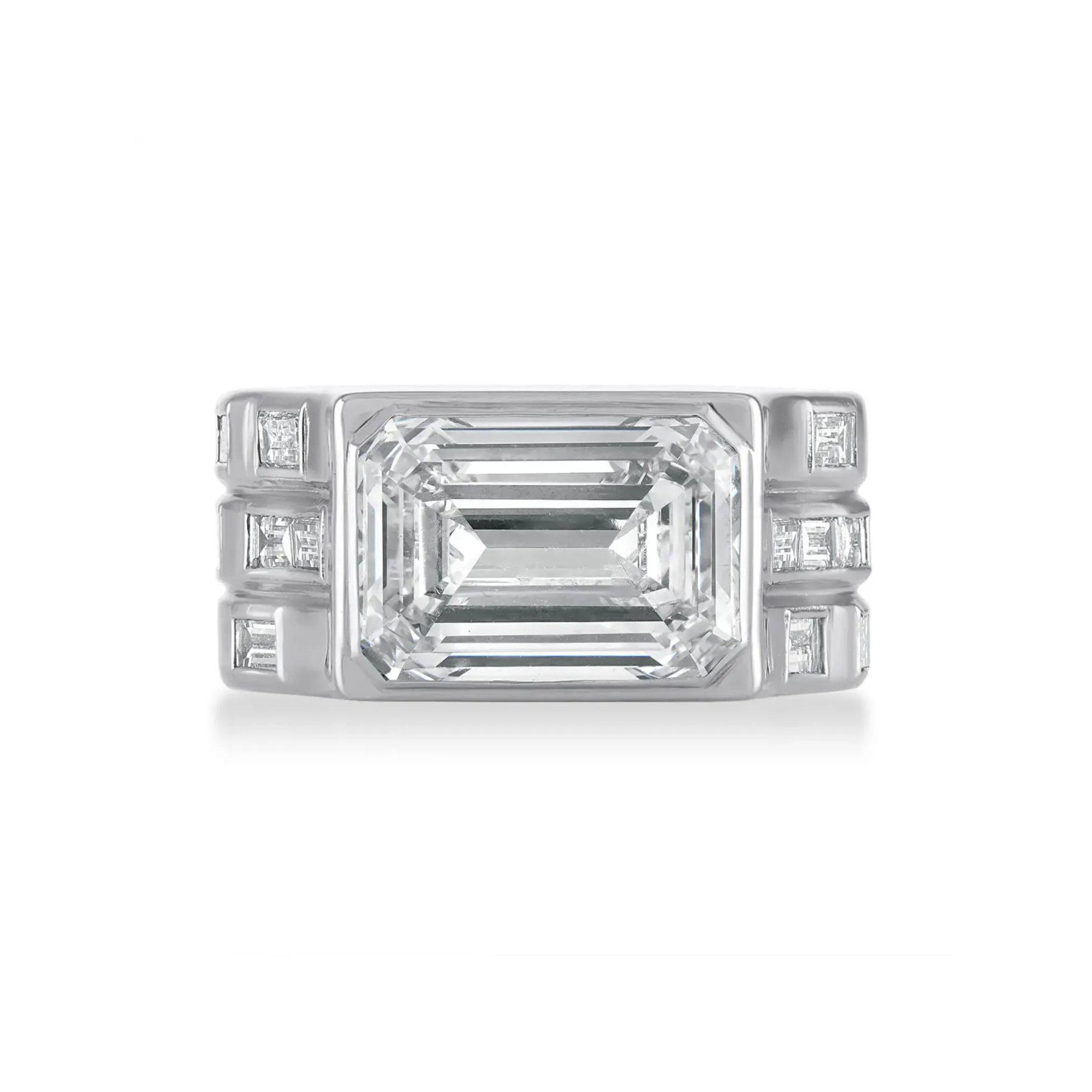 emerald cut east west engagement ring