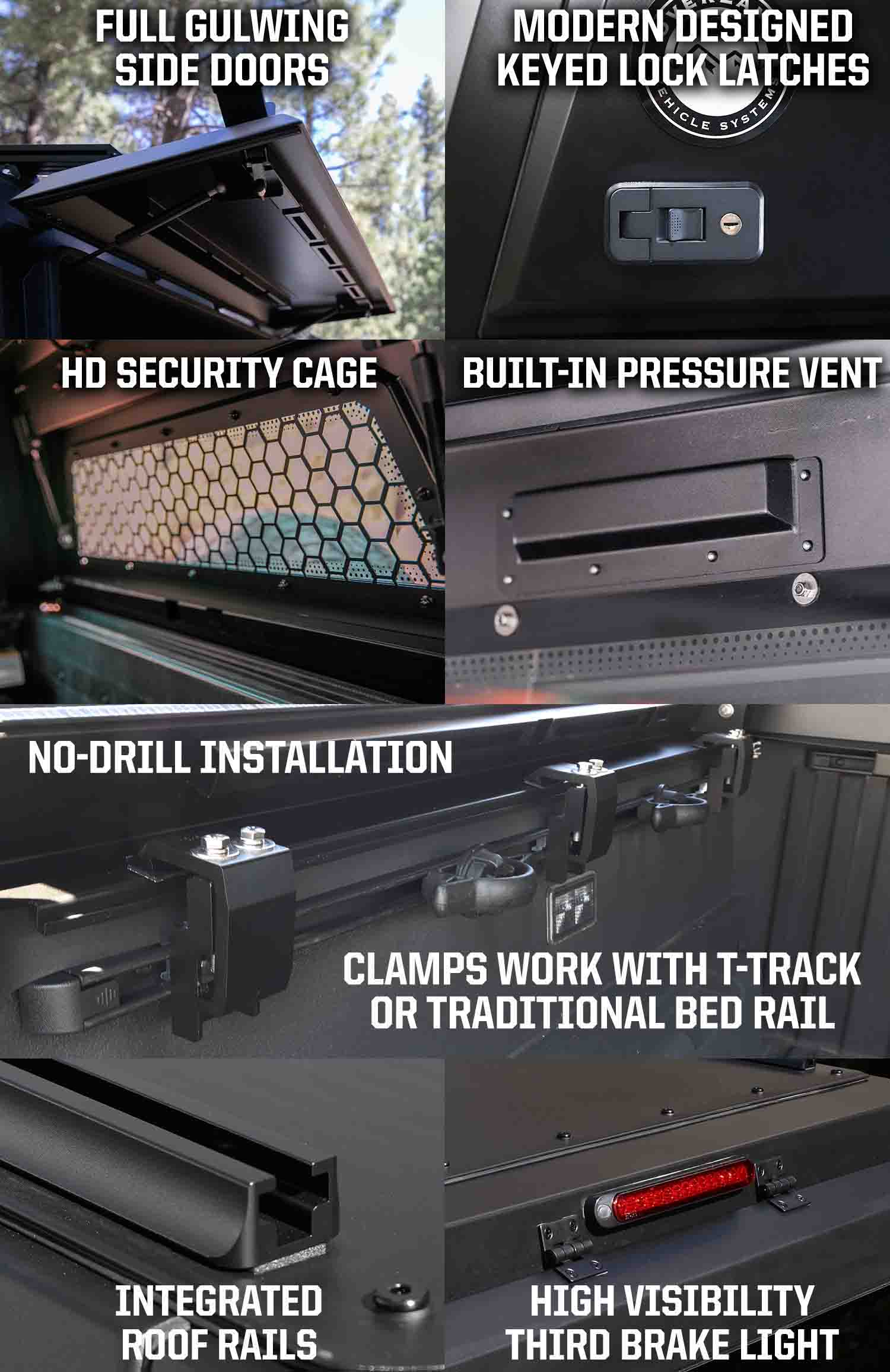 Features of a truck bed cover, including installation and security options.