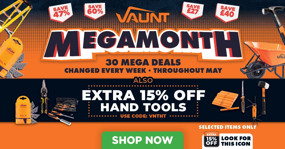 Vaunt Megamonth sale with discounts on tools and extra 15% off.