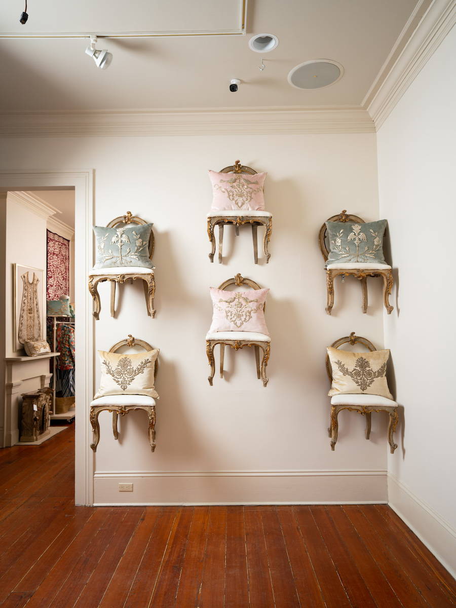 The Flying Chair Wall in the foyer of the B. Viz Design NOLA Atelier on Magazine Street in New Orleans, LA