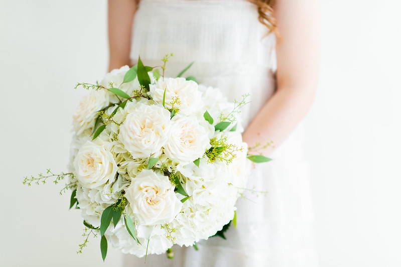 Hydrangea and garden rose bridal bouquet round bouquet