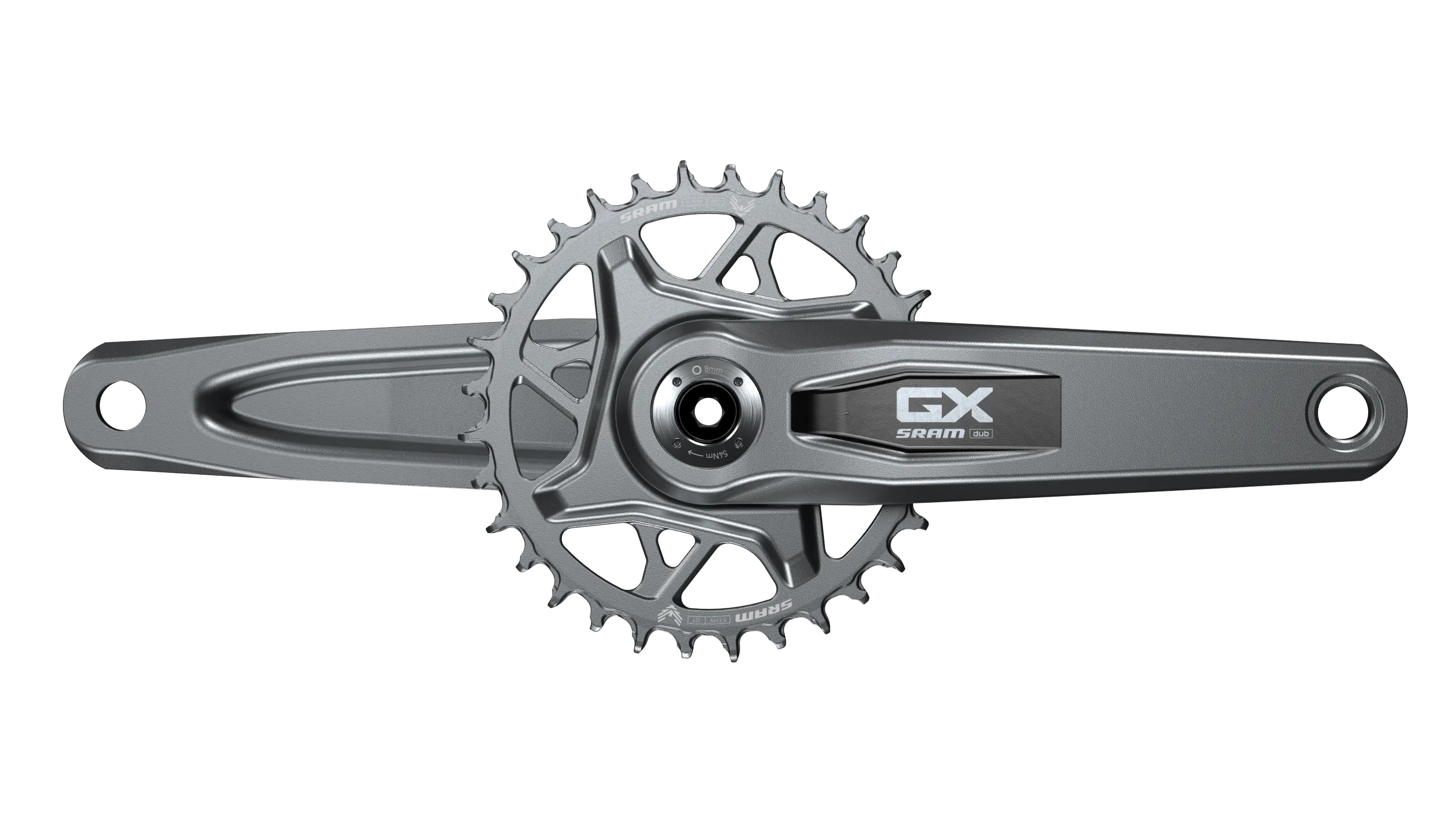 sram gx eagle transmission crankset and chainring on a white background