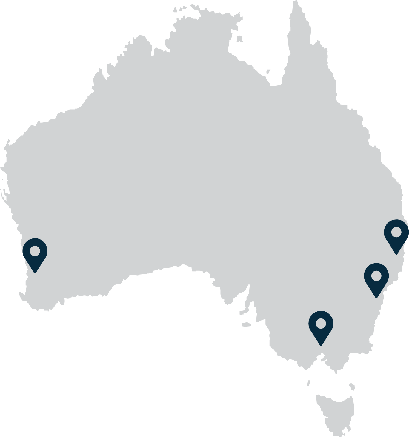 Map of Australia highlighting where the GRACE showrooms are located