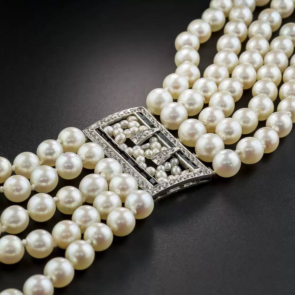 Vintage five-strand natural pearl and diamond bracelet by Tiffany & Co.