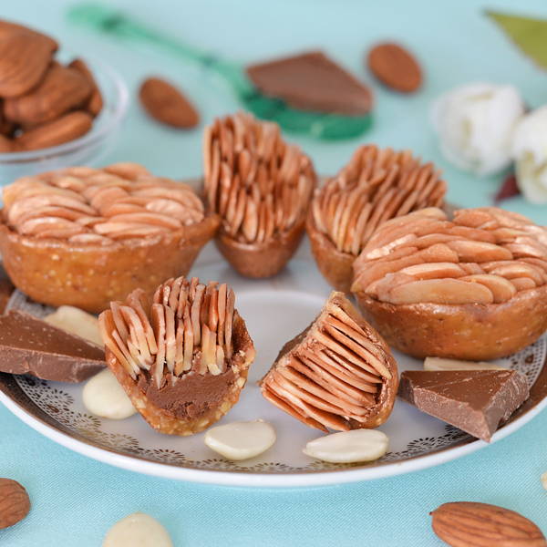 Sliced almonds and caramel chocolate