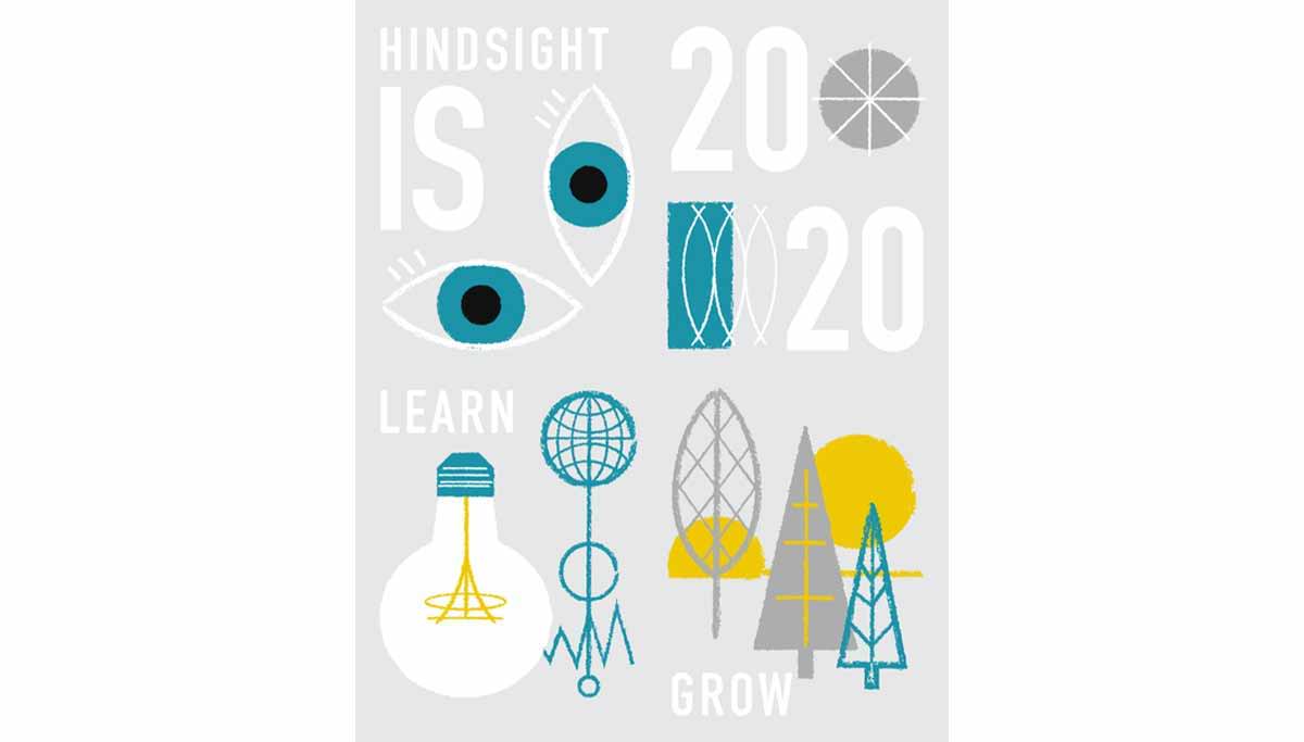 A poster design with simple motifs of eyes, a lightbulb, and trees. Text reads 