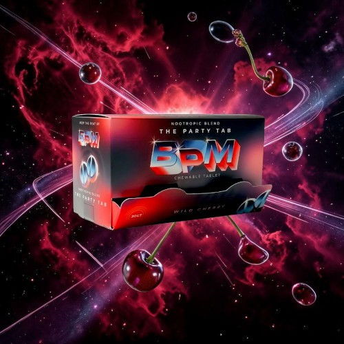 BPM party fan box with a cosmic background and swirling bubbles.