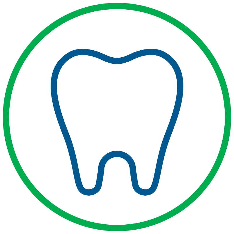 Outline of a tooth inside a circular border.