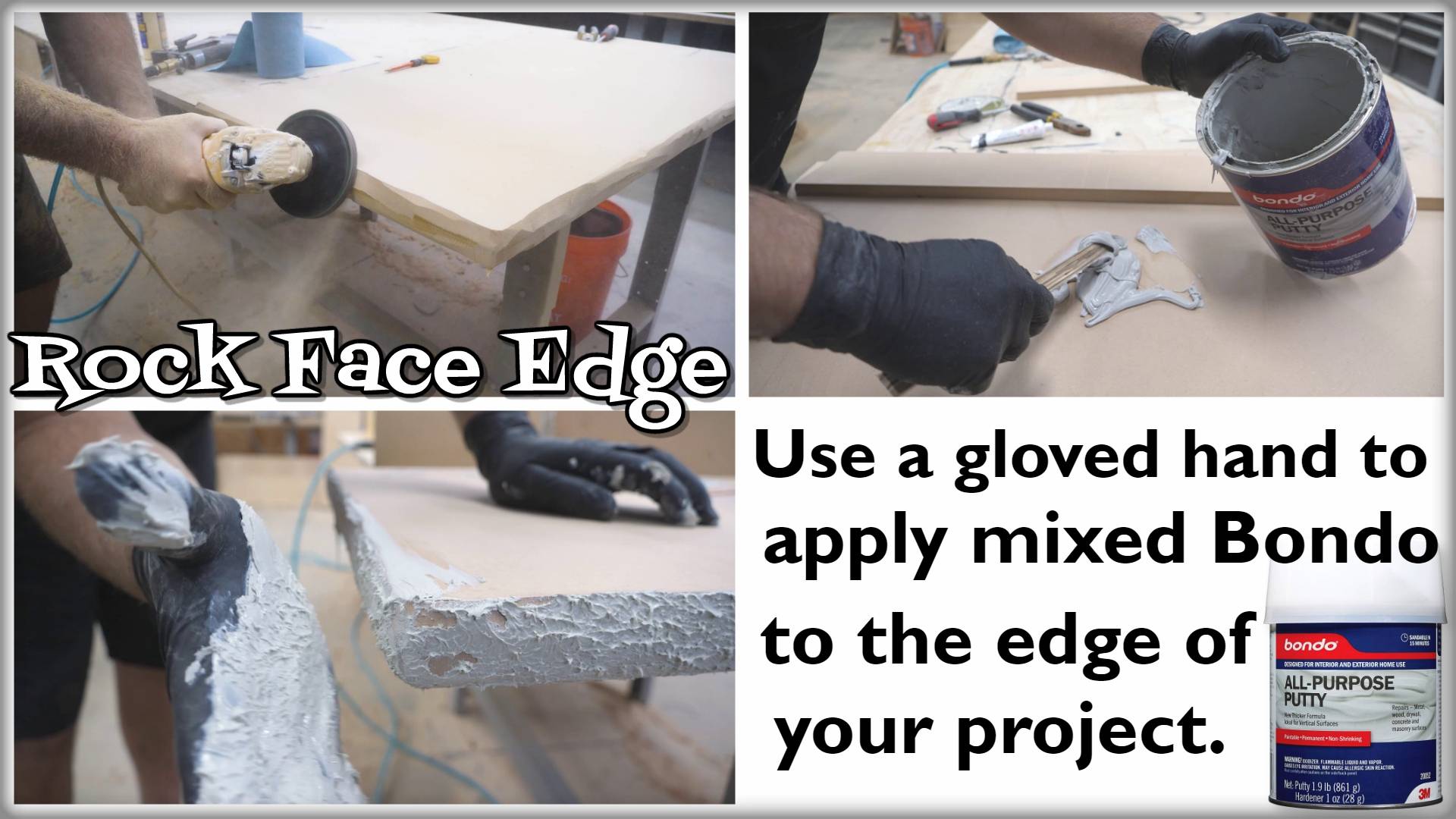 Rock face Edge: Use a gloved hand to apply mixed Bondo to the edge of your project.