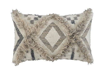 Textured toss cushion in neutral tones.