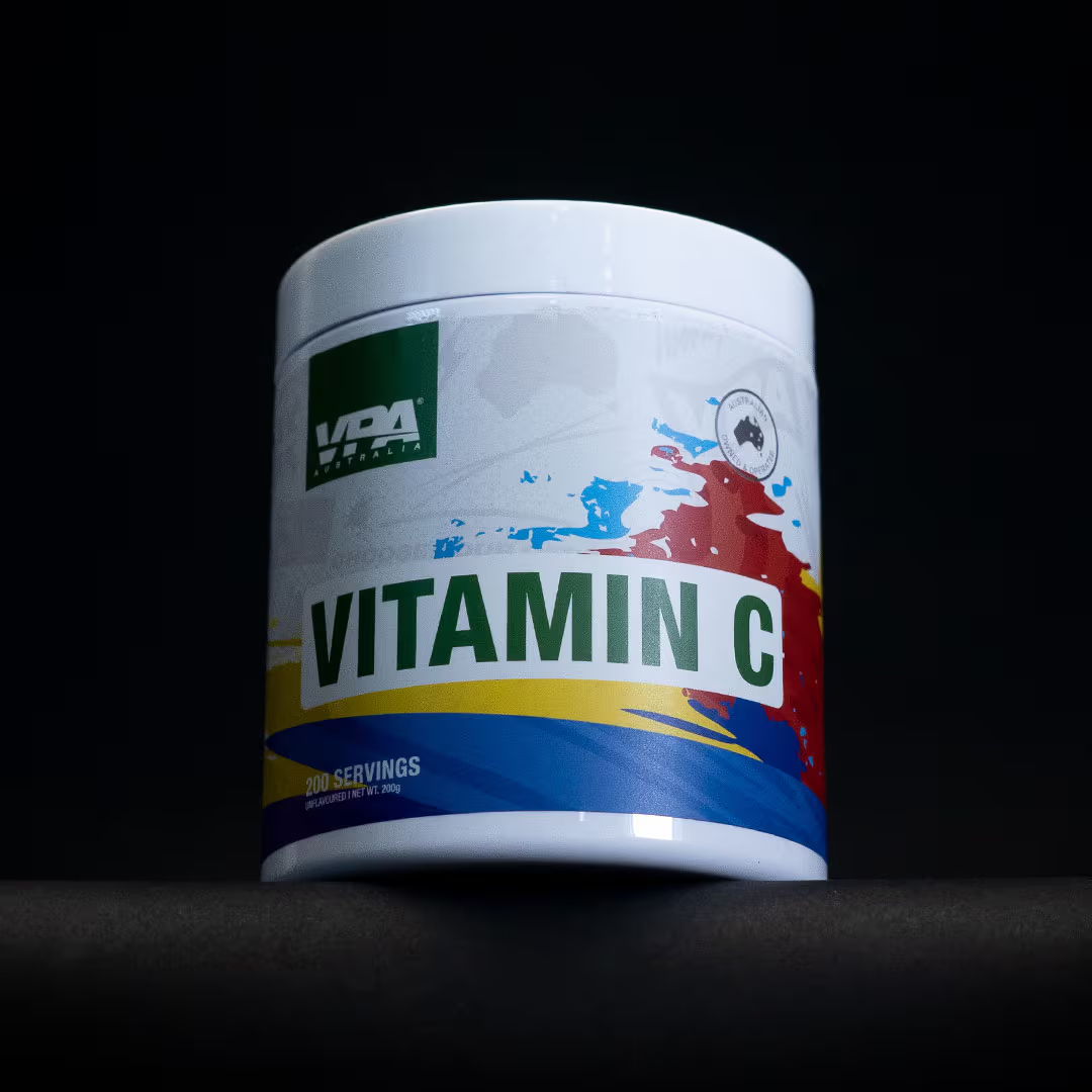 Container of Vitamin C on a dark background.