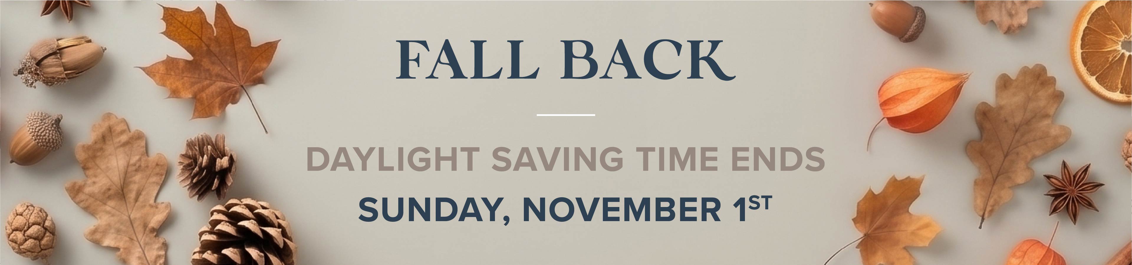 Fall Back. Daylight saving time ends Sunday, November 7th.