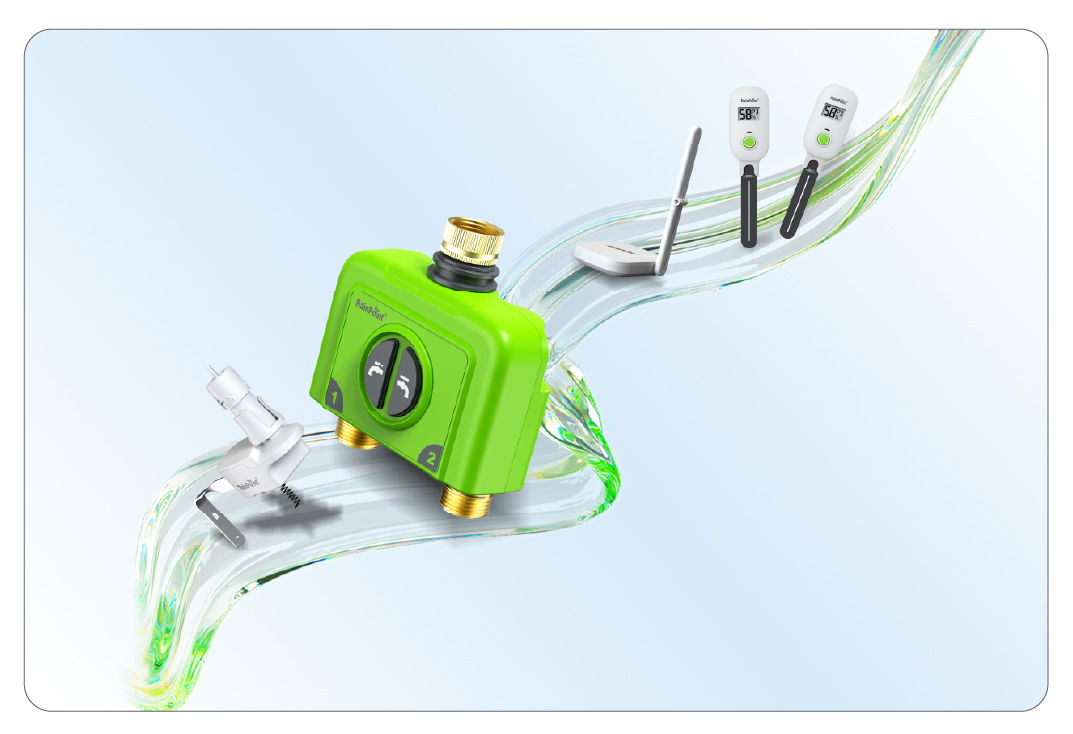 Green device with tubes and dental tools on a light background.