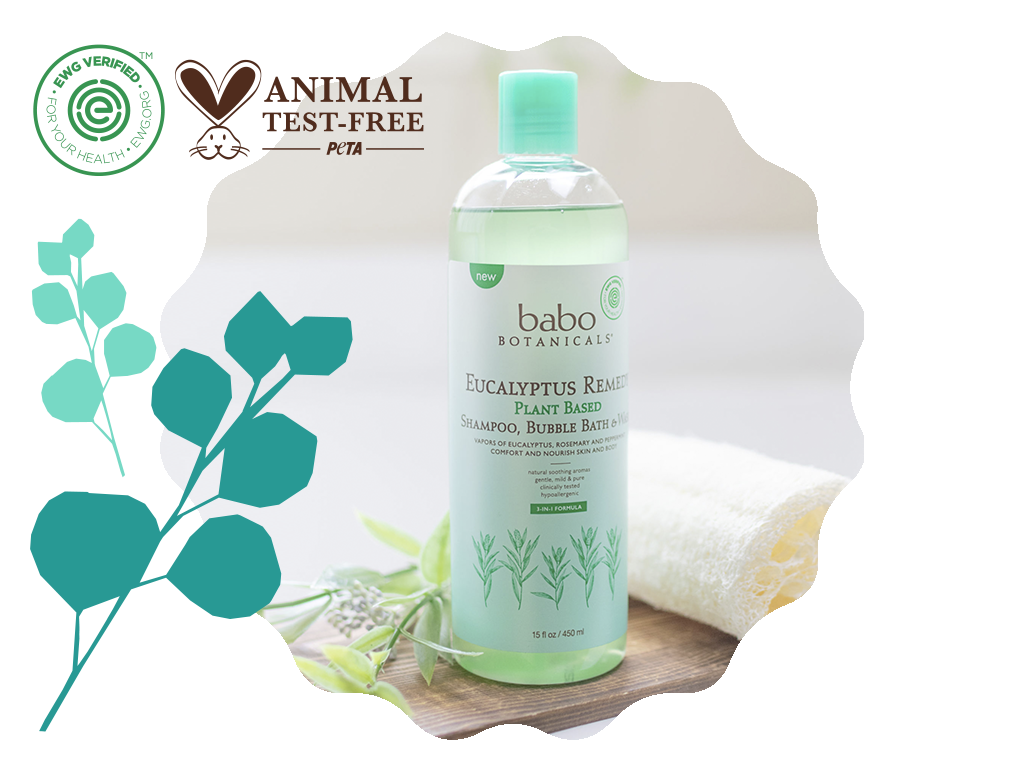 Eucalyptus Remedy Plant Based Shampoo, Bubble bath & Wash Babo Botanicals