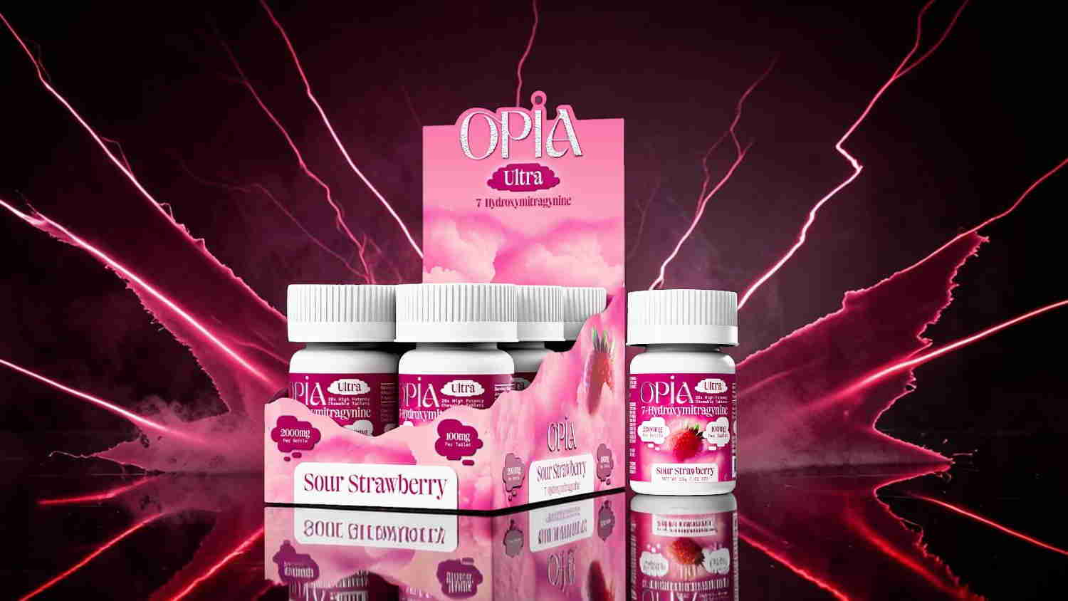 Bottles of dietary supplements displayed on a pink and black background.