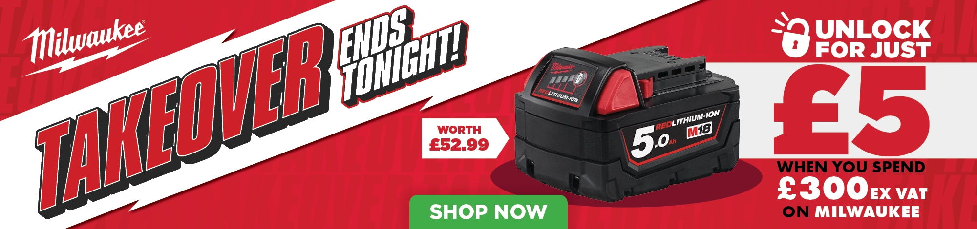 Milwaukee tool promotion with a red and black design featuring a toolbox.