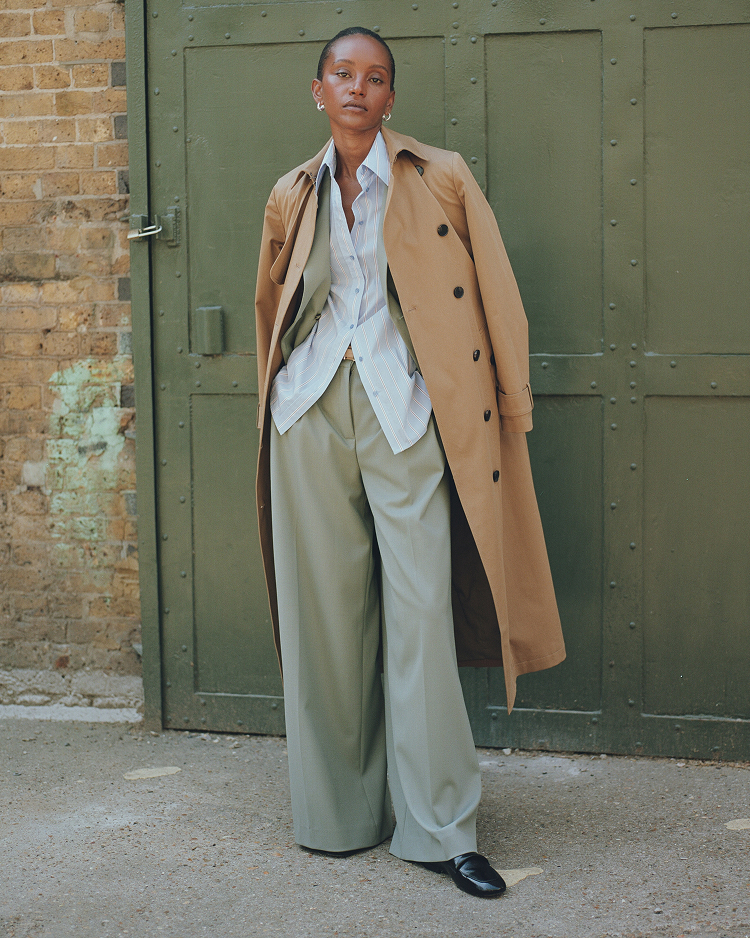 Model wearing Clever Crepe suiting
