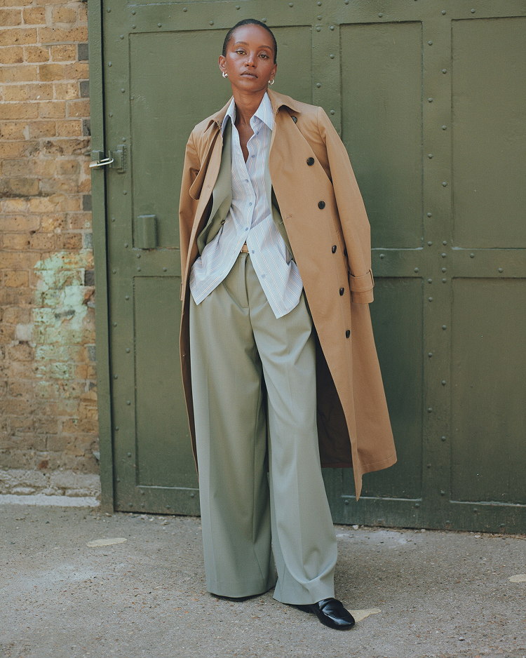 Model wearing Clever Crepe suiting