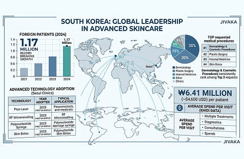Korean medical tourism data highlighting global leadership in advanced Korean skincare, facial treatments, and high demand for clinical beauty procedures