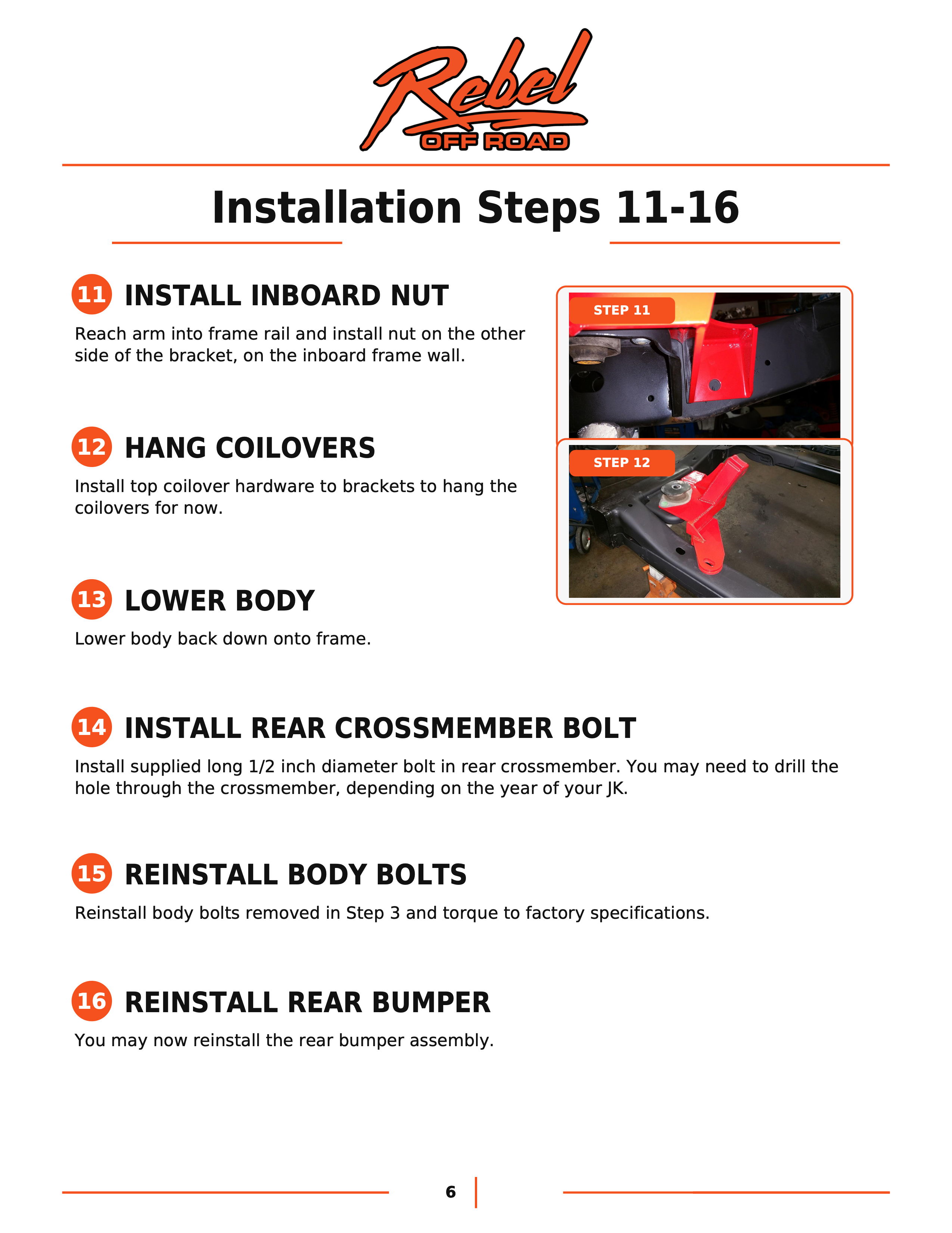 Installation steps for vehicle assembly, including specific tasks and instructions.