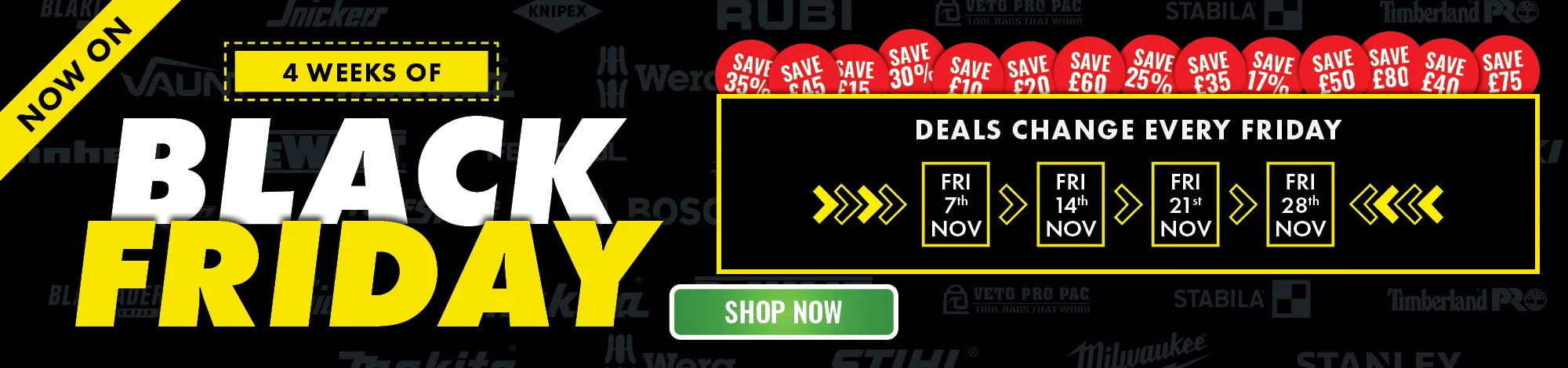 Black Friday promotional banner with countdown and sale details.