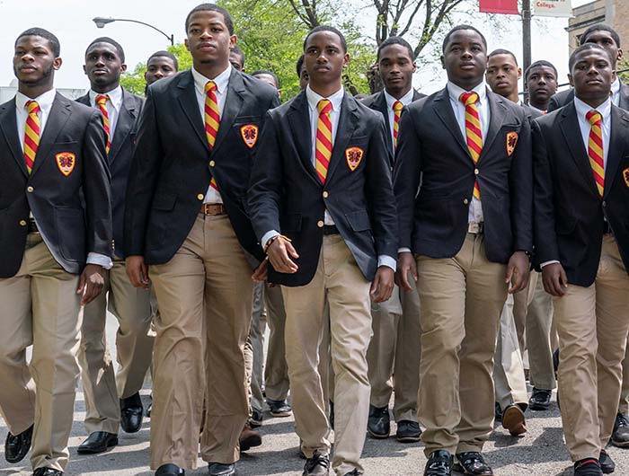High school students in school uniforms with necktie and blazer