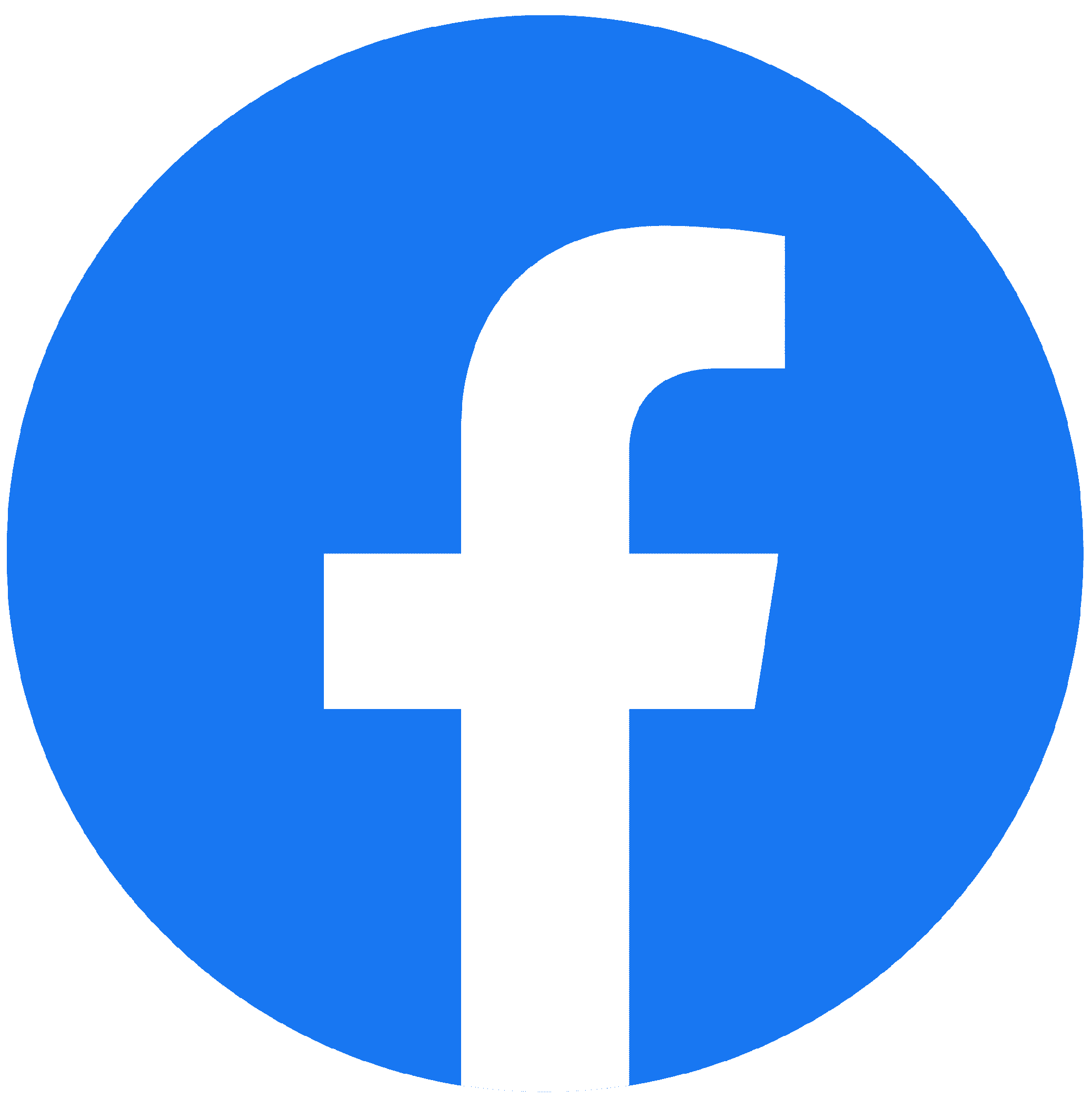 Facebook logo in a blue circular background.