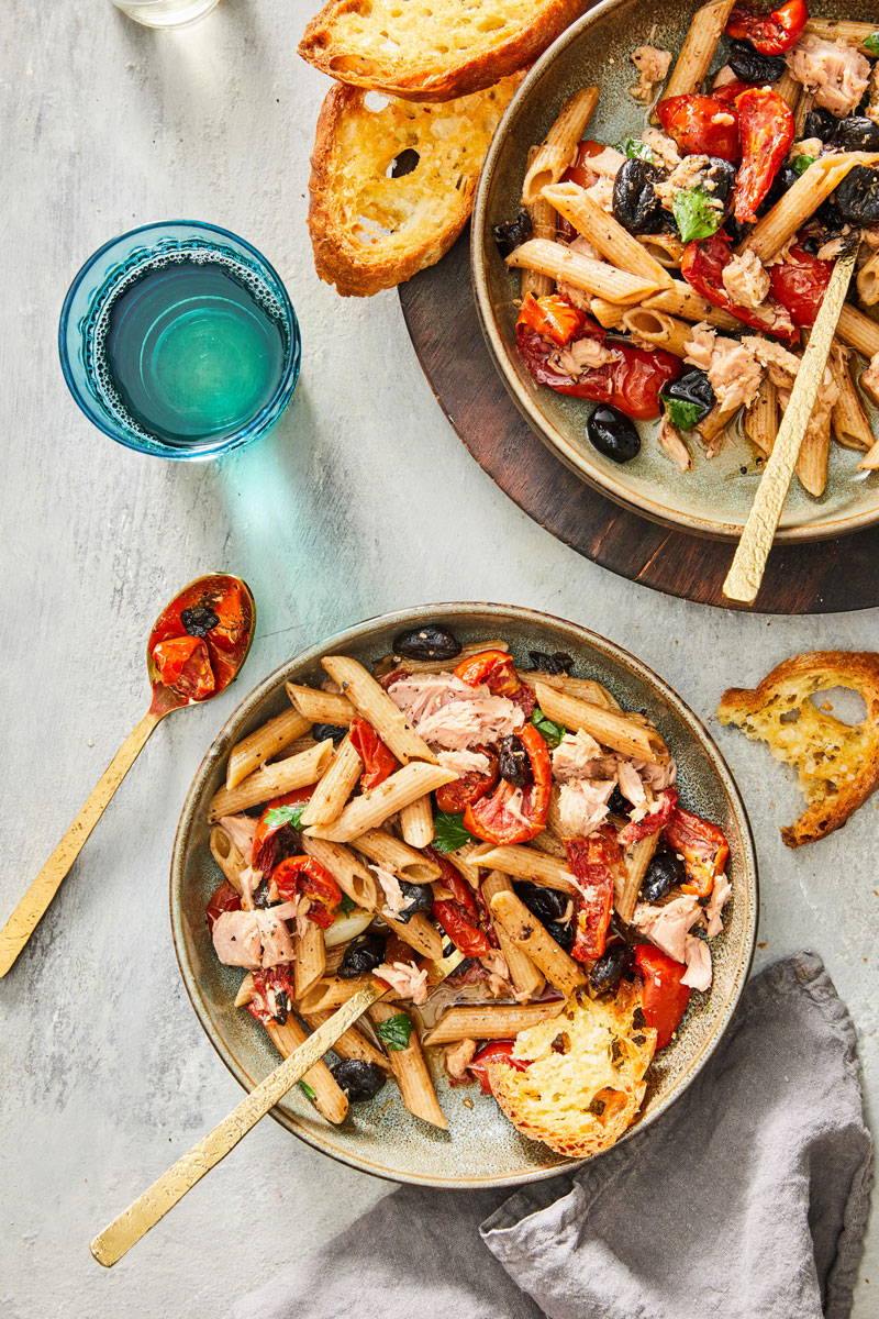 Mediterranean Penne With Tuna, Olives & Roasted Tomatoes