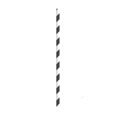 A black and white striped paper straw