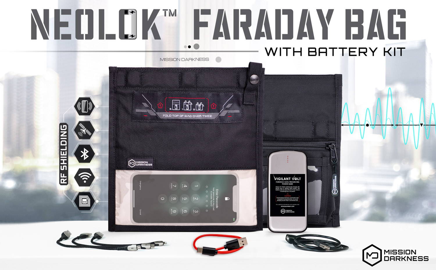 Mission Darkness NeoLok Faraday Bag with Battery Kit Keeps Devices Live and Shielded