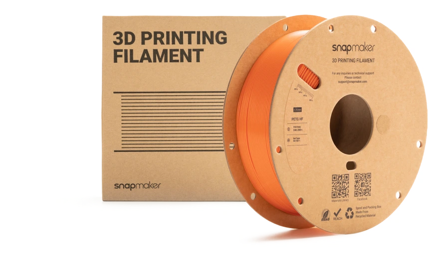 3D printing filament spool with packaging in orange color.