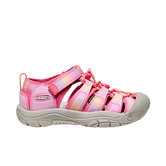 Pink children's sandal with adjustable straps and a sturdy sole.
