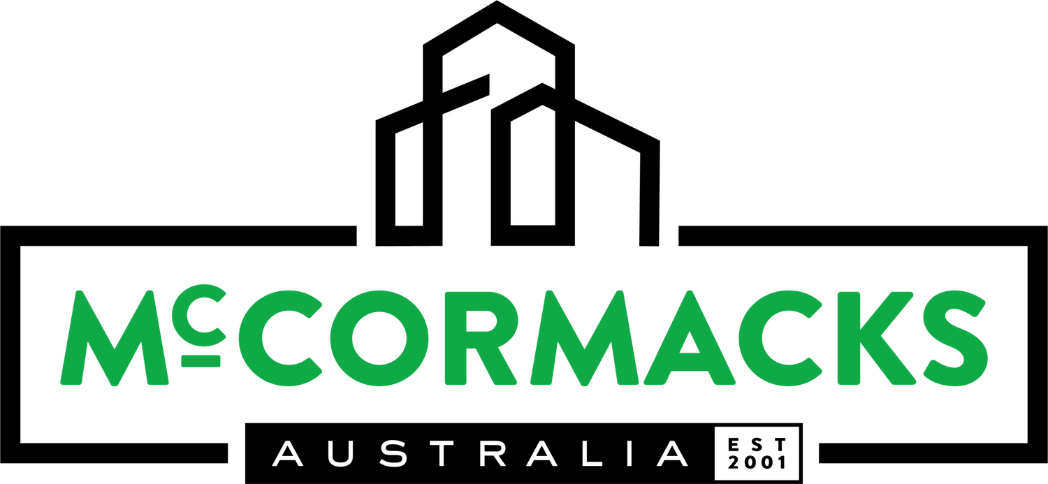Logo of McCormacks in green and black text.