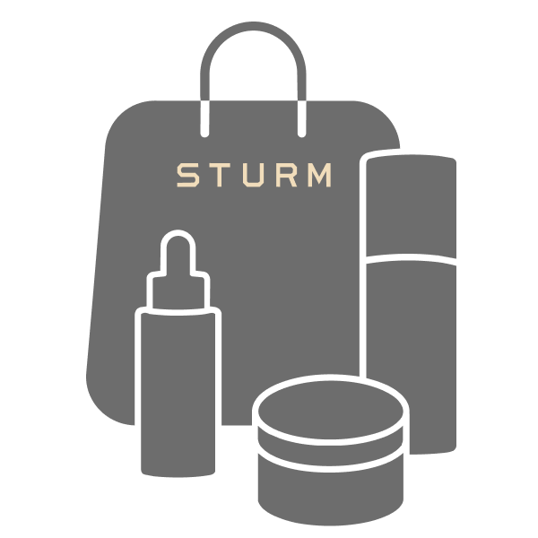 Cosmetic products and a bag with the text 