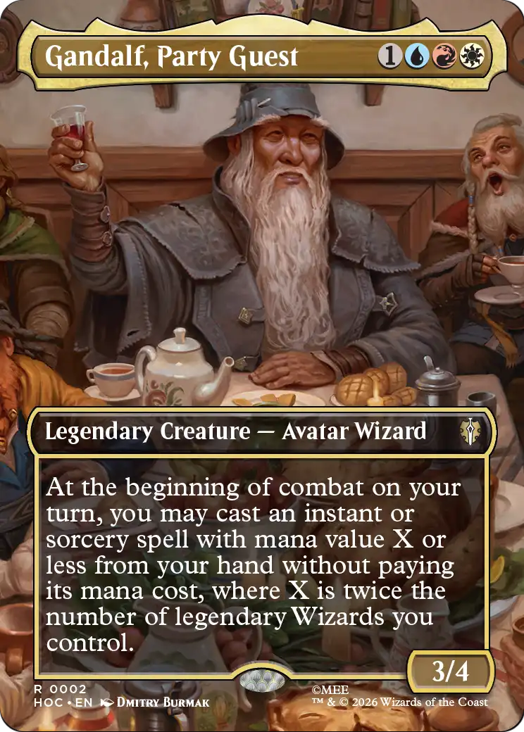 The card Gandalf, Party Guest from the MTG the Hobbit Crossover.