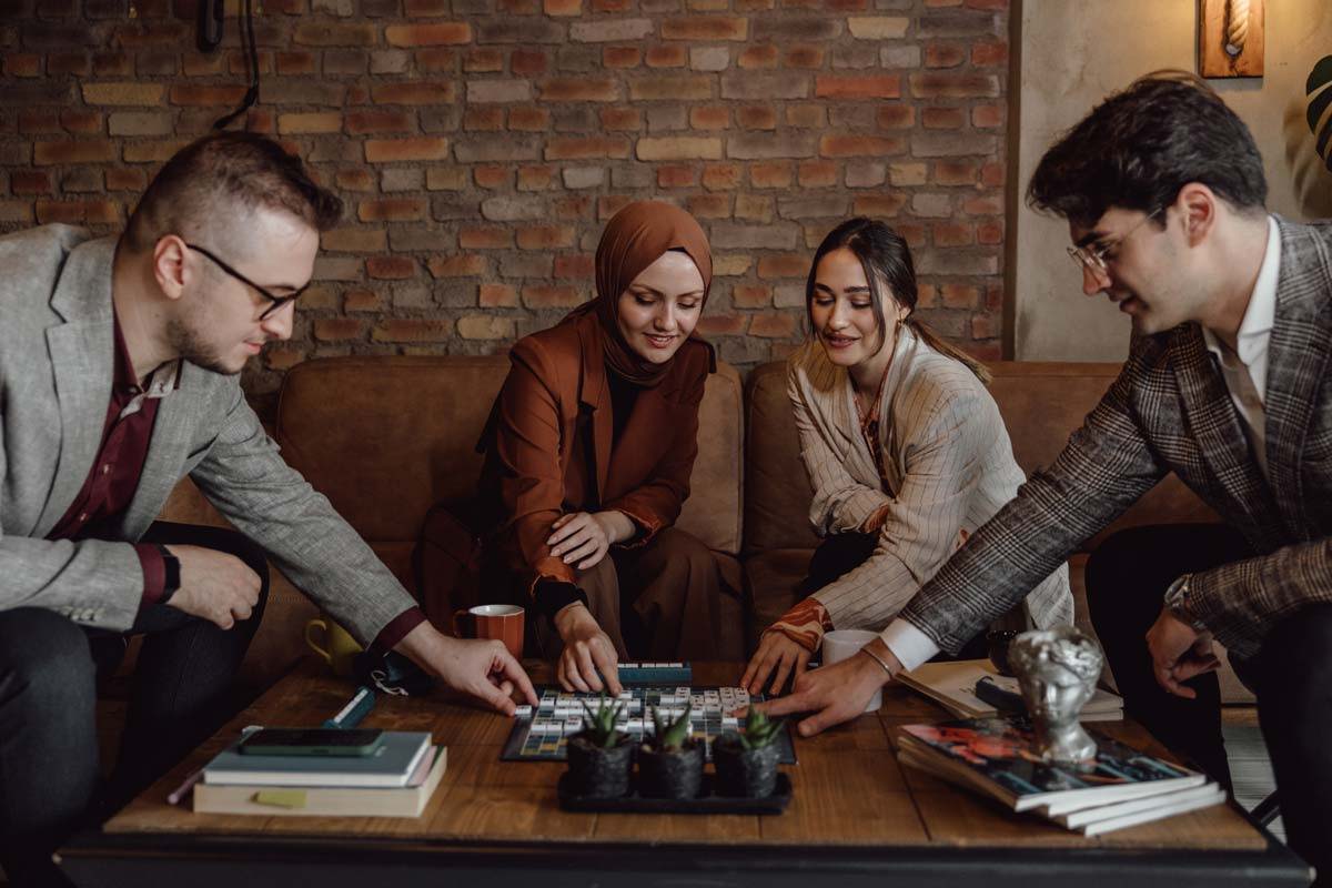 A group of friends playing board games