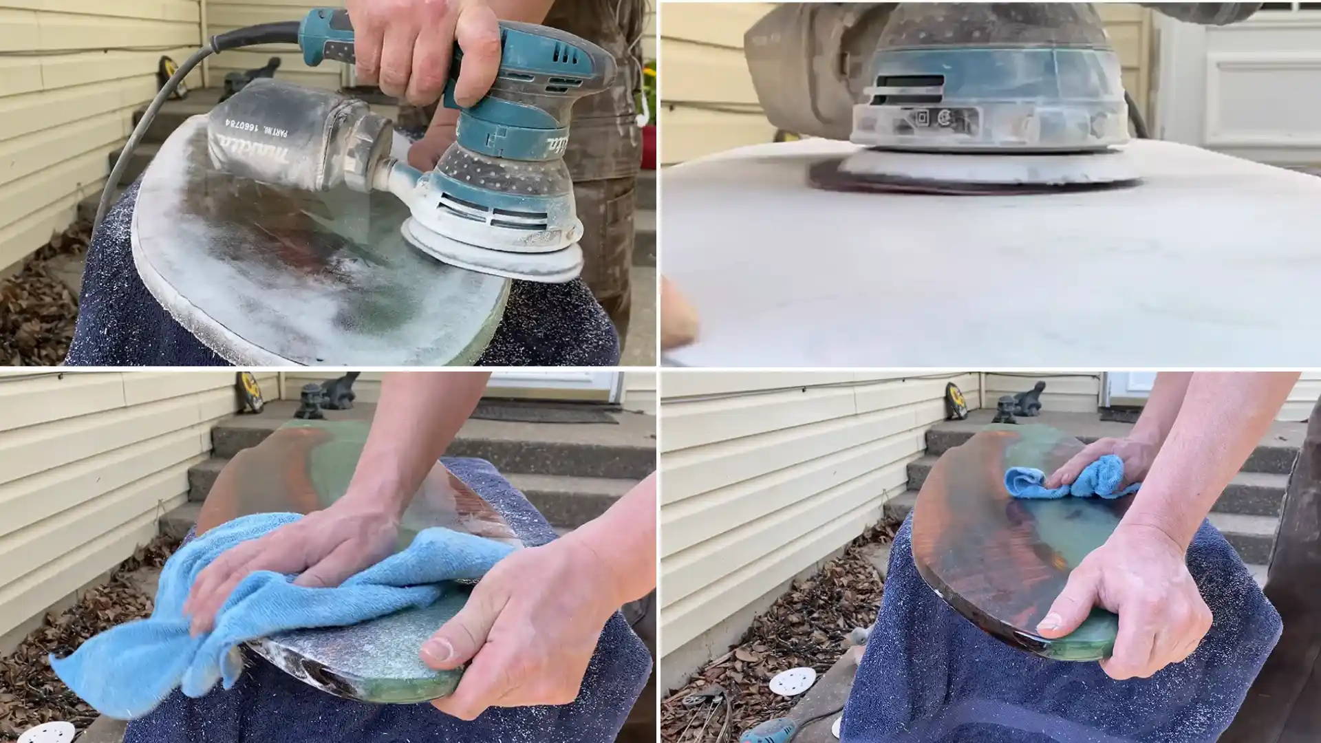 Smooth the surface by sanding up to 400 grits using a random orbital sander to remove imperfections. Clean the surface with water and a towel.
