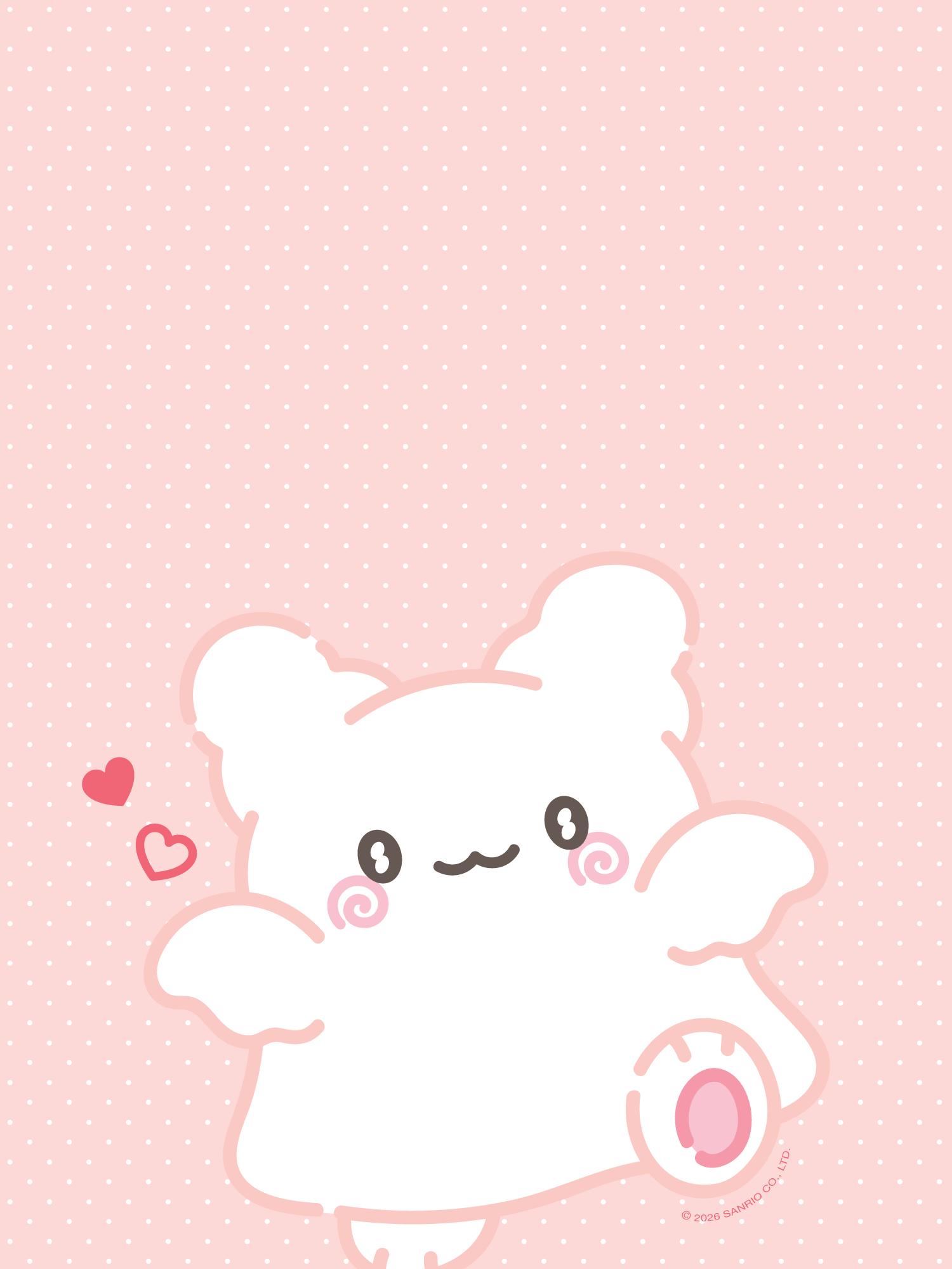 Cute Hanamaruobake on a pink background with hearts.