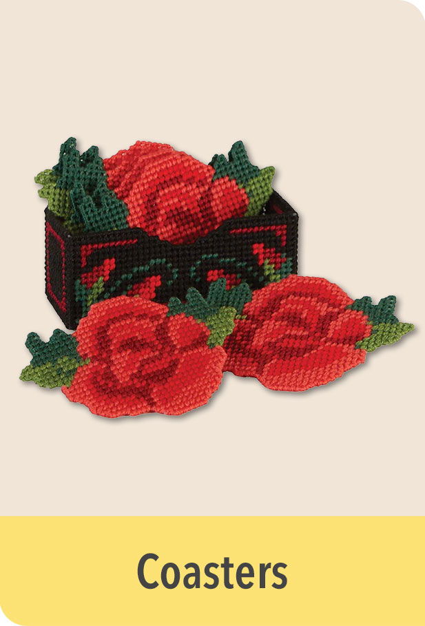 Red rose coasters in a decorative black box.