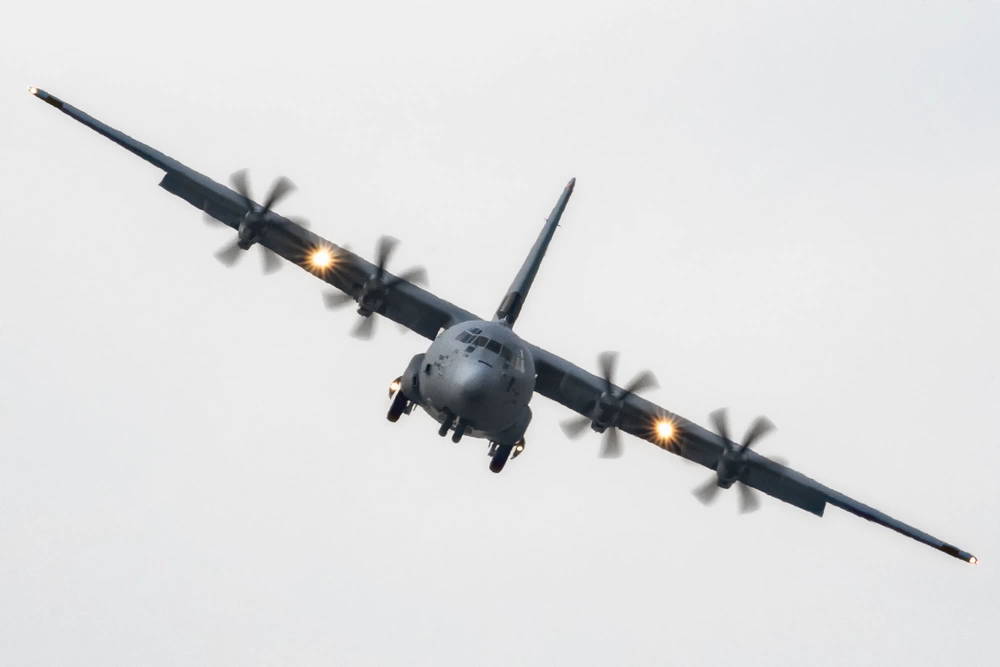 A C-130J Super Hercules approaches the runway at Yokota Air Base, Japan, March 29, 2017. This is the second C-130J delivered from Lockheed Martin, less than a month after the first was delivered March 6th. Yokota serves as the primary Western Pacific airlift hub for U.S. Air Force peacetime and contingency operations. Missions included tactical air land, airdrop, aeromedical evacuation, special operations and distinguished visitor airlift. (U.S. Air Force photo by Yasuo Osakabe)