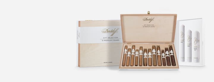 Open and Closed Davidoff Gift Assortment Cigar Box and Tubos