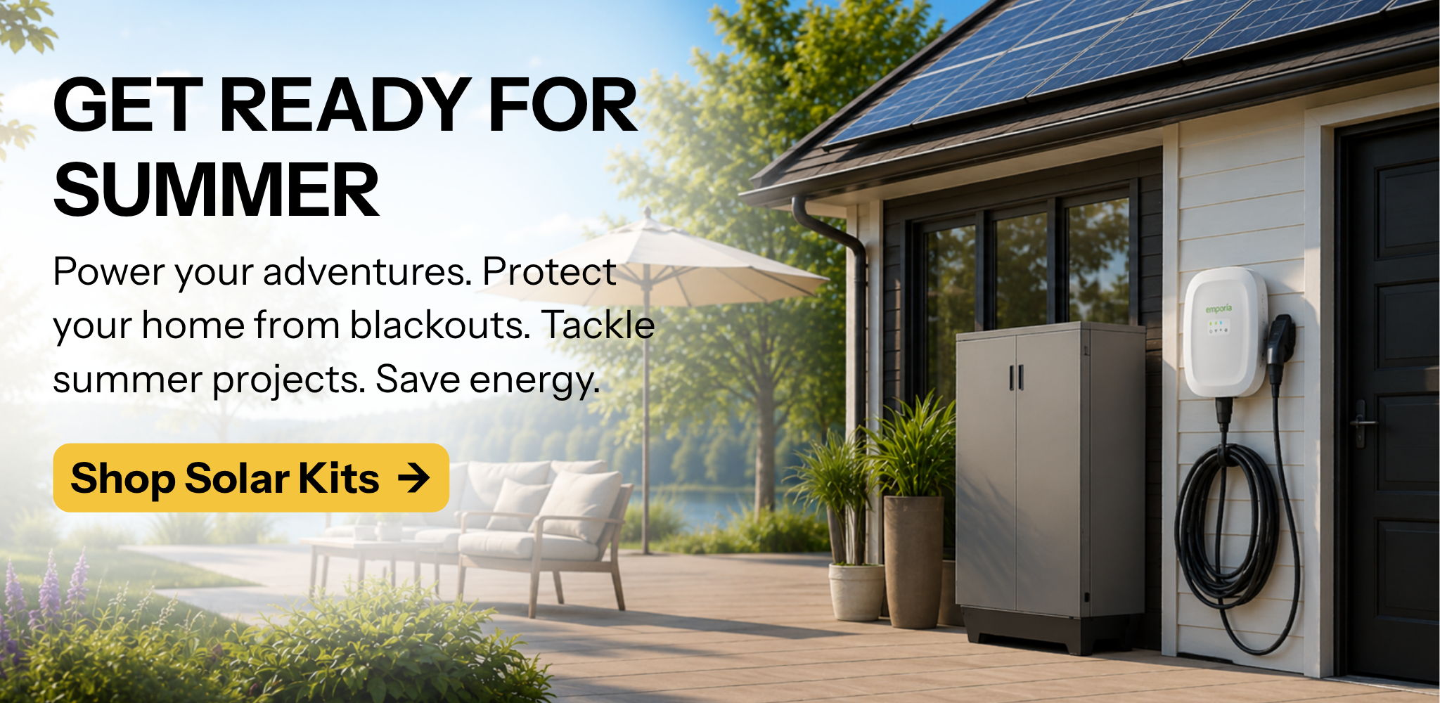 Promotional image for solar kits with summer energy-saving tips.